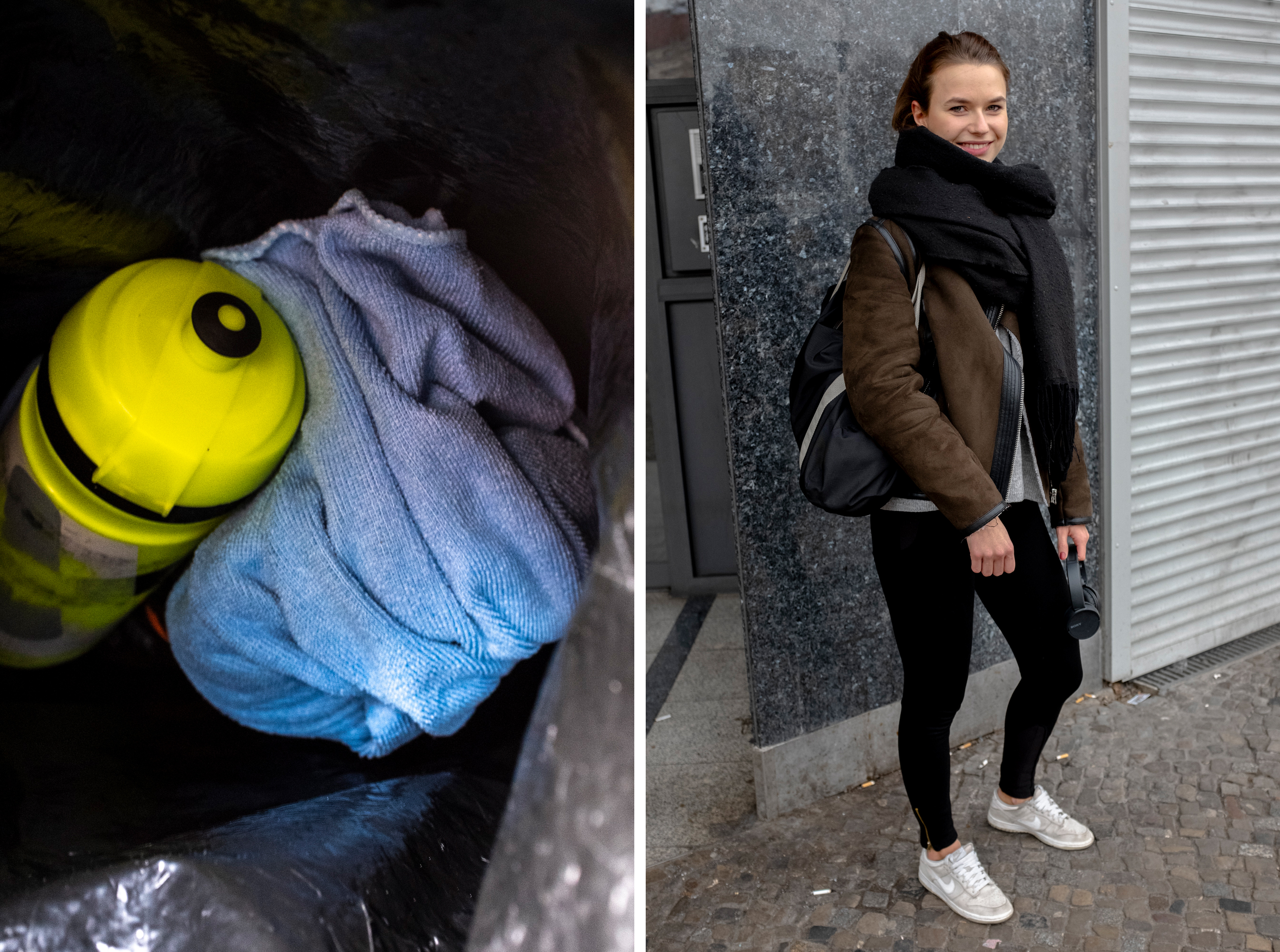 Eine Frau mit gelber Flasche auf dem Weg zum Training