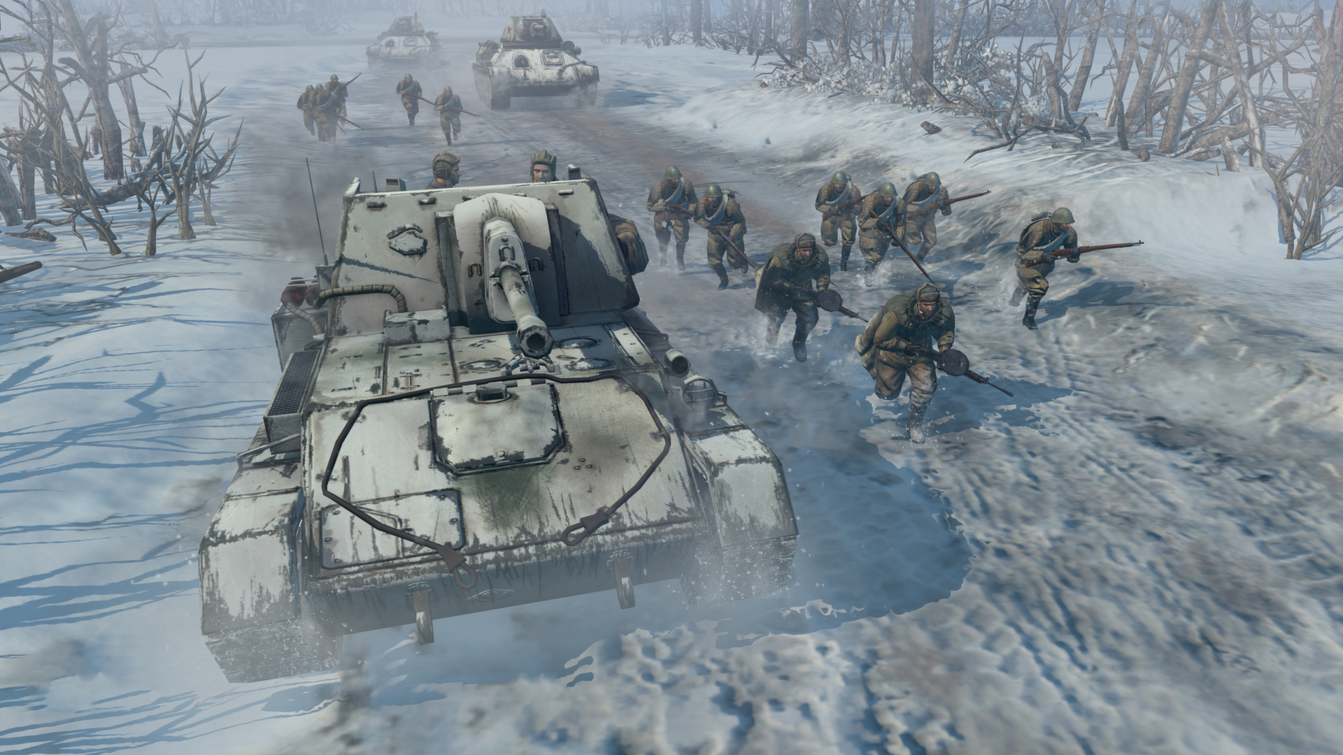 Russian troops advance in the snow