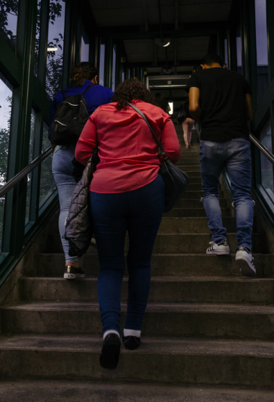 Woman walking up the stairs