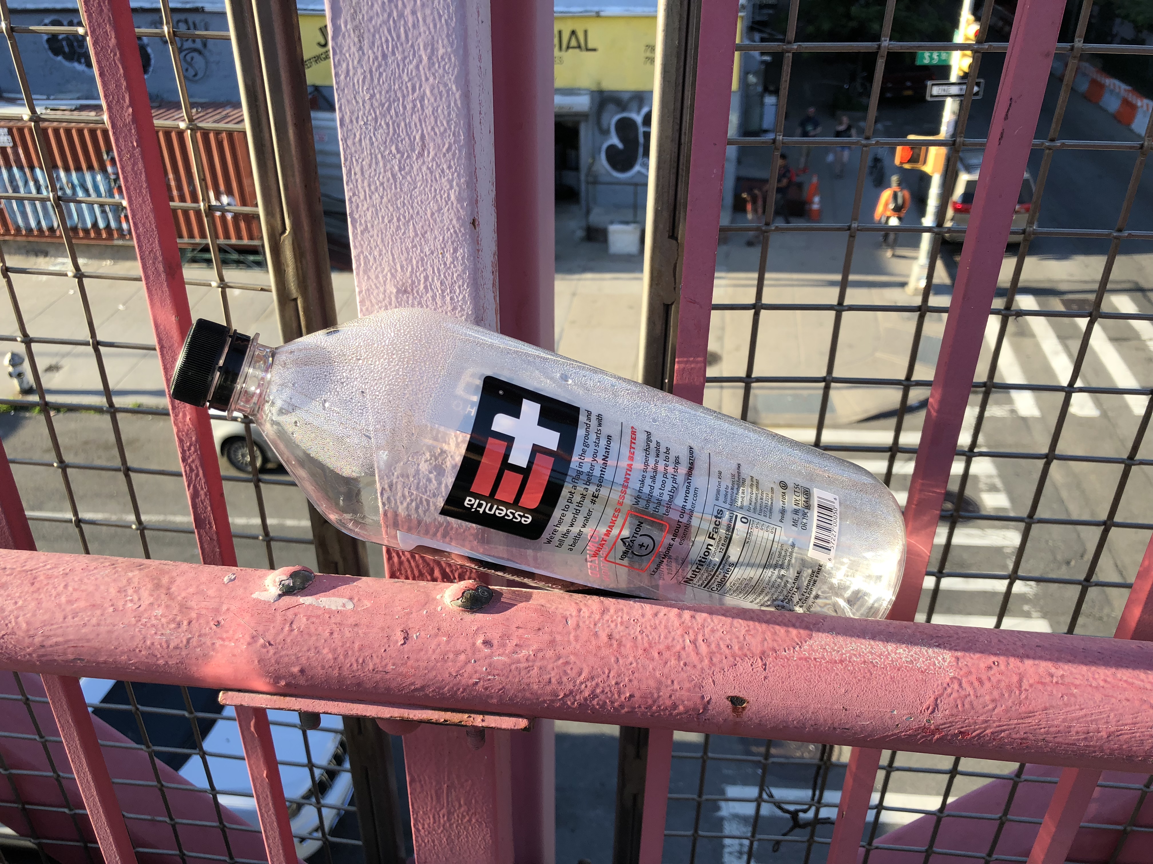 Empty bottle of Essentia water on the Williamsburg Bridge