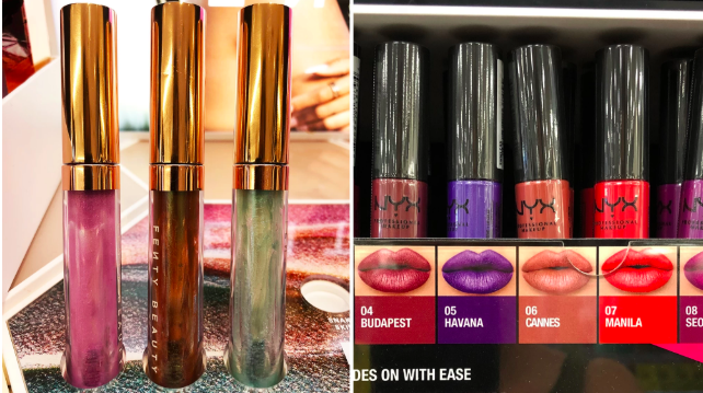 Fenty lip gloss on left, NYX gloss at right.