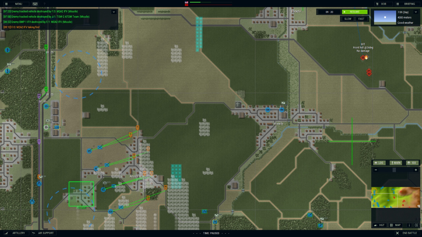 A battle map depicting a Soviet advance across farmland