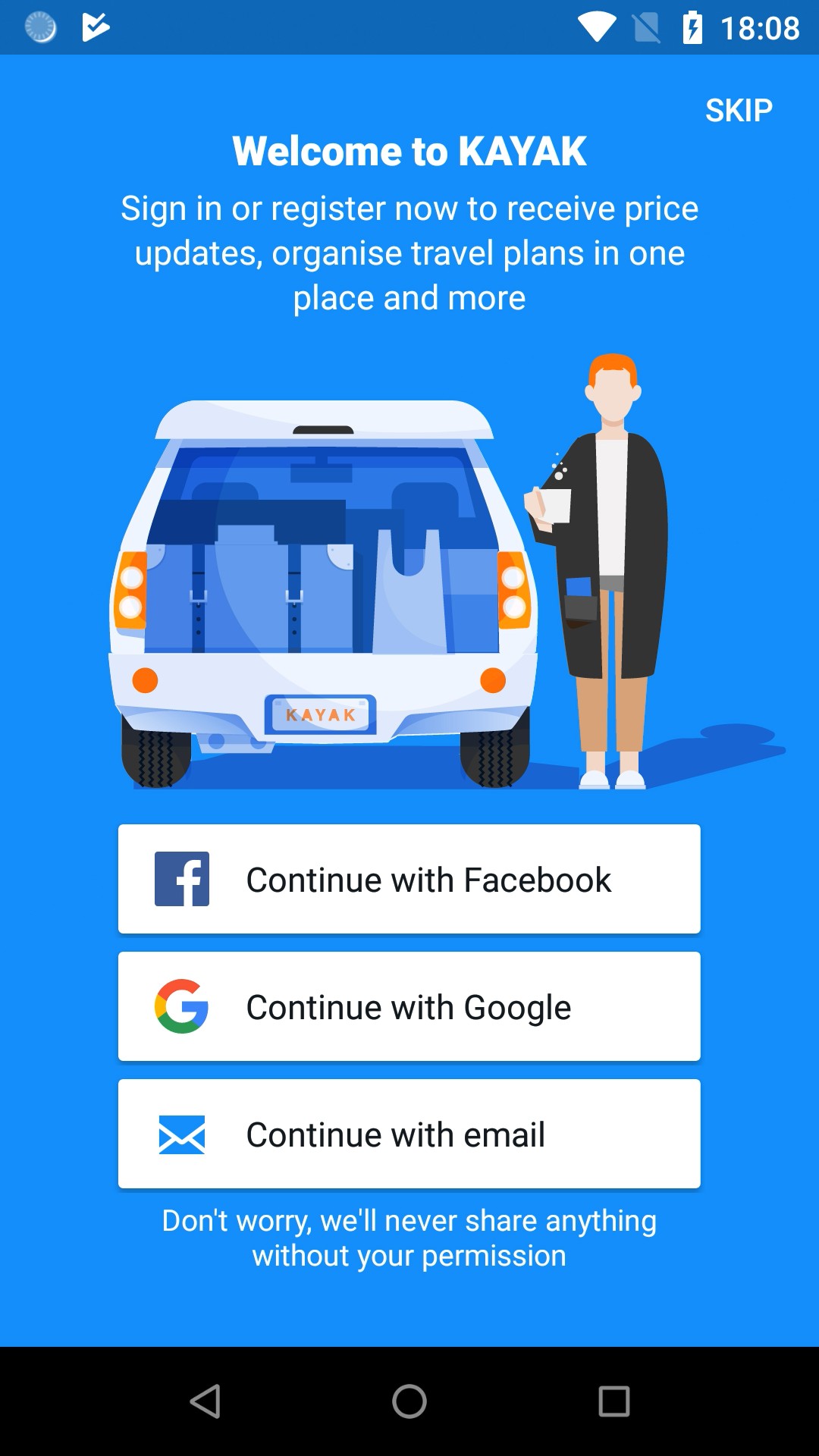 Ein Test-Video von Privacy International führt vor, wie die Kayak App auf Android-Smartphones kurz nach dem Log-In aussieht