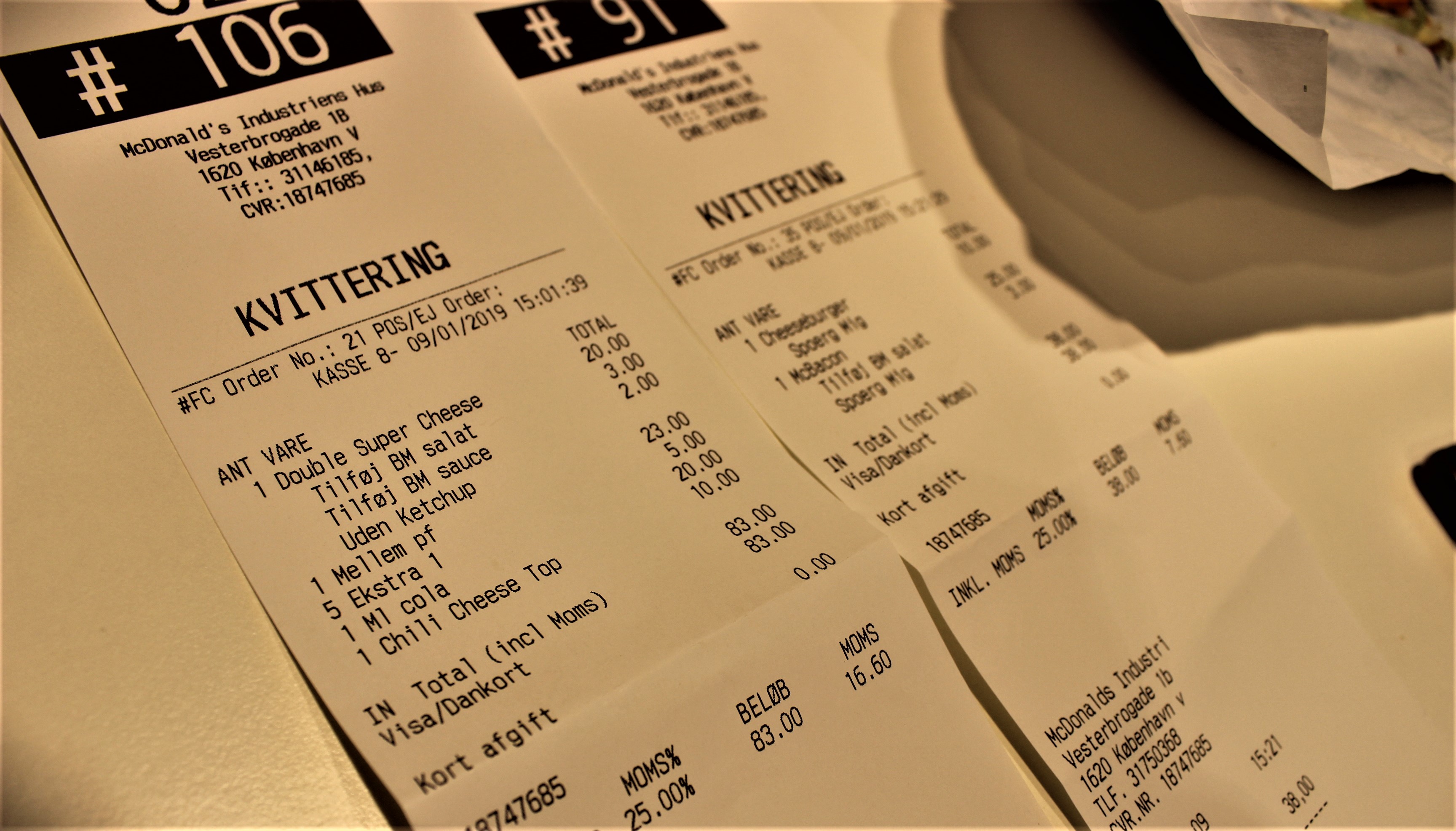 Kvitteringer fra McDonald's