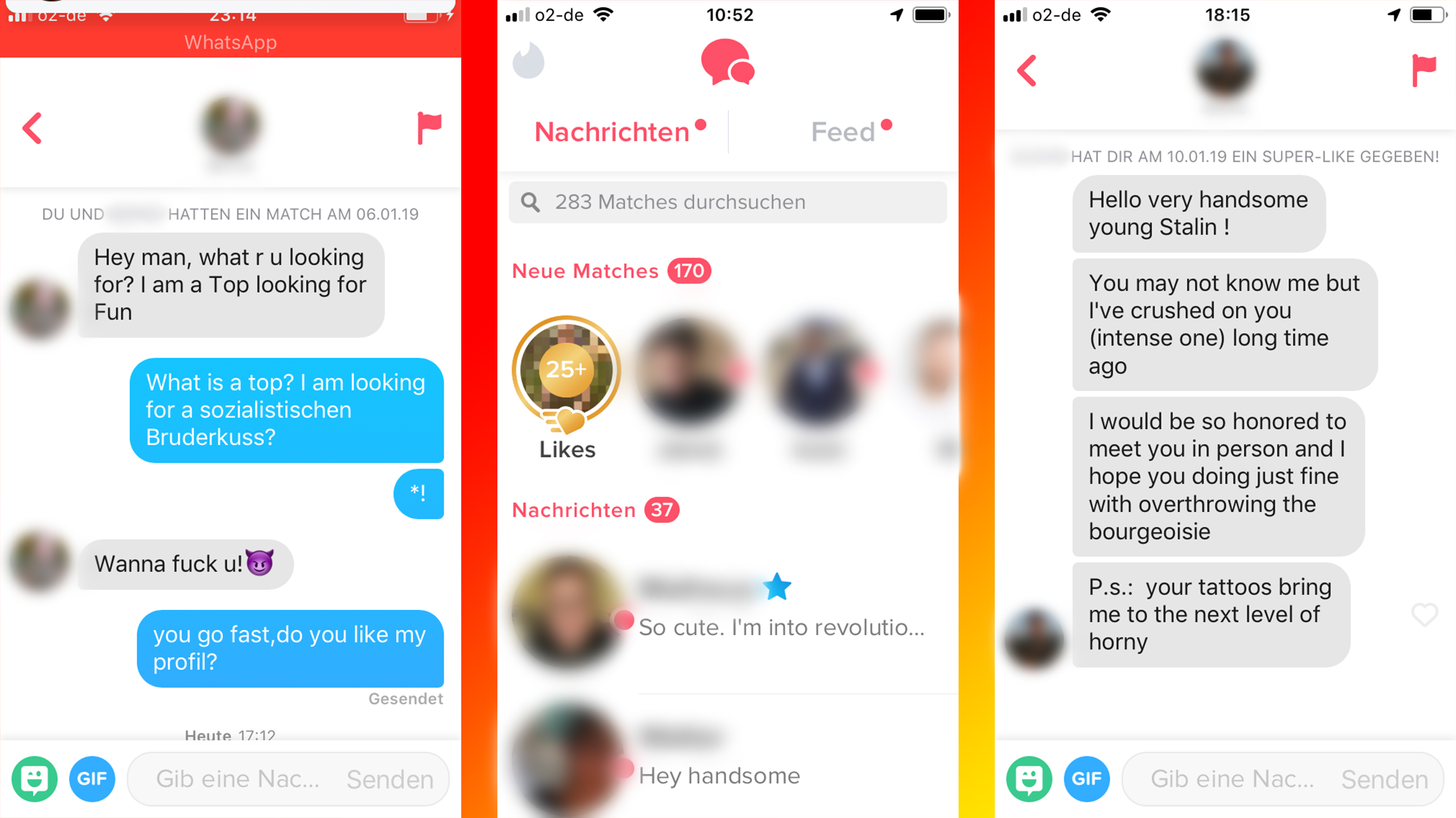 Stalins Tinder-Chats mit mehren Usern