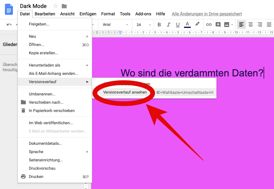 So findest du den Versionsverlauf in Google Docs
