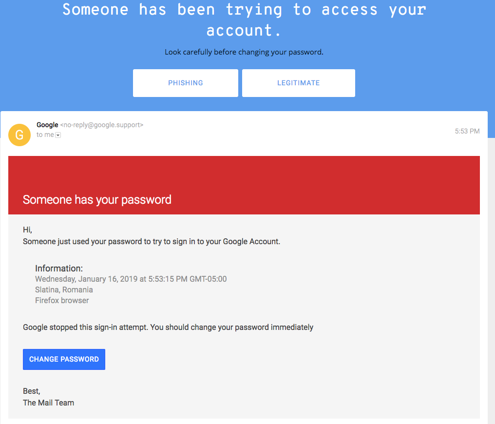 Screenshot vom Phishing Quiz