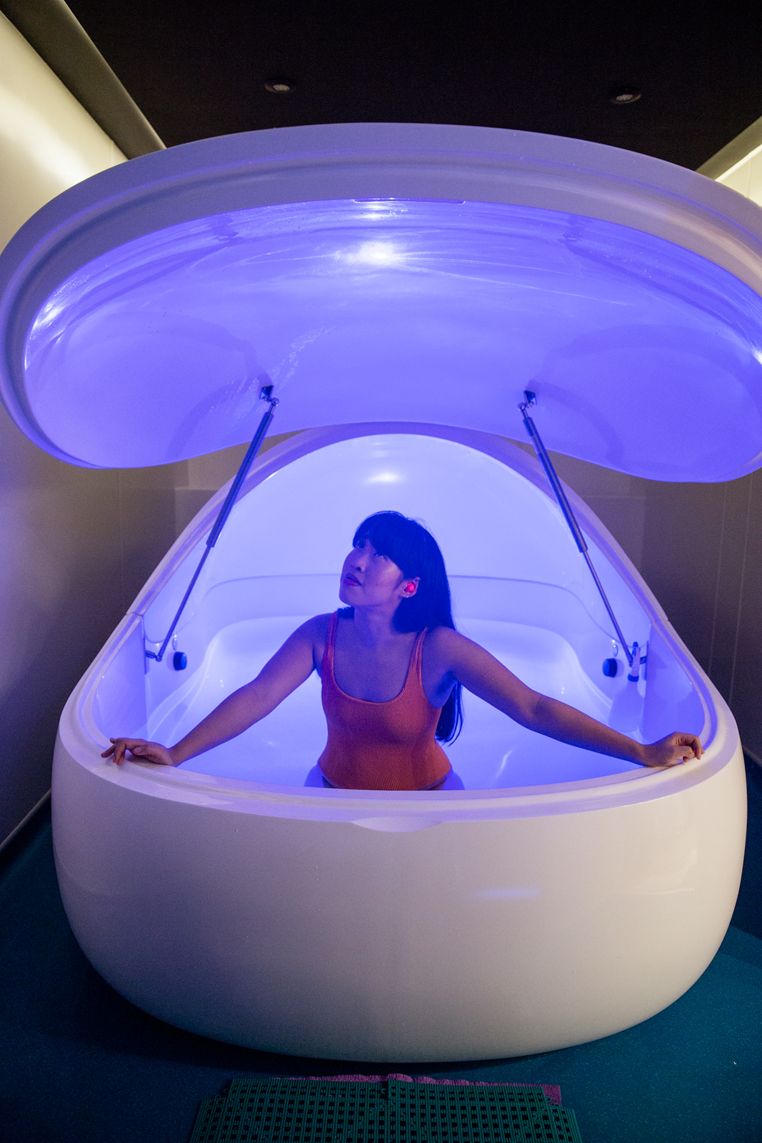 Woman in floatation tank at Floatworks