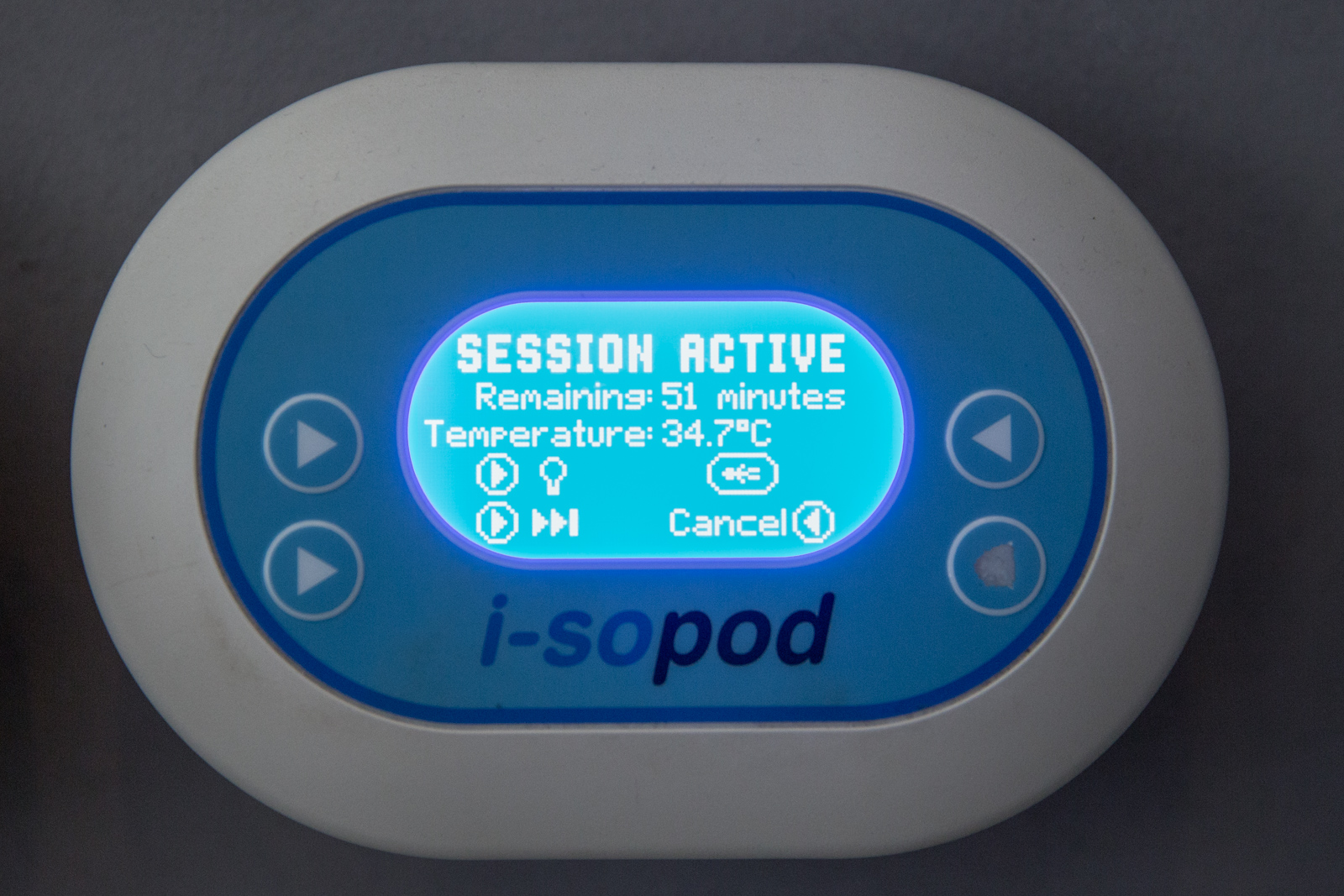 Temperature monitor on a floatation pod at Floatworks