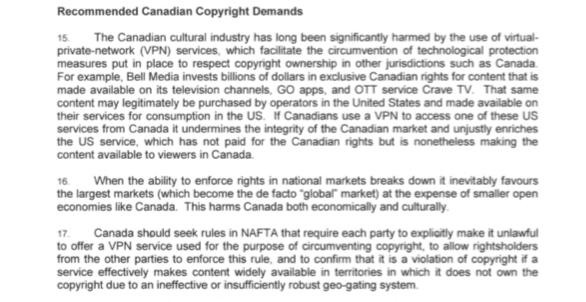 Bell's NAFTA submission for VPNs