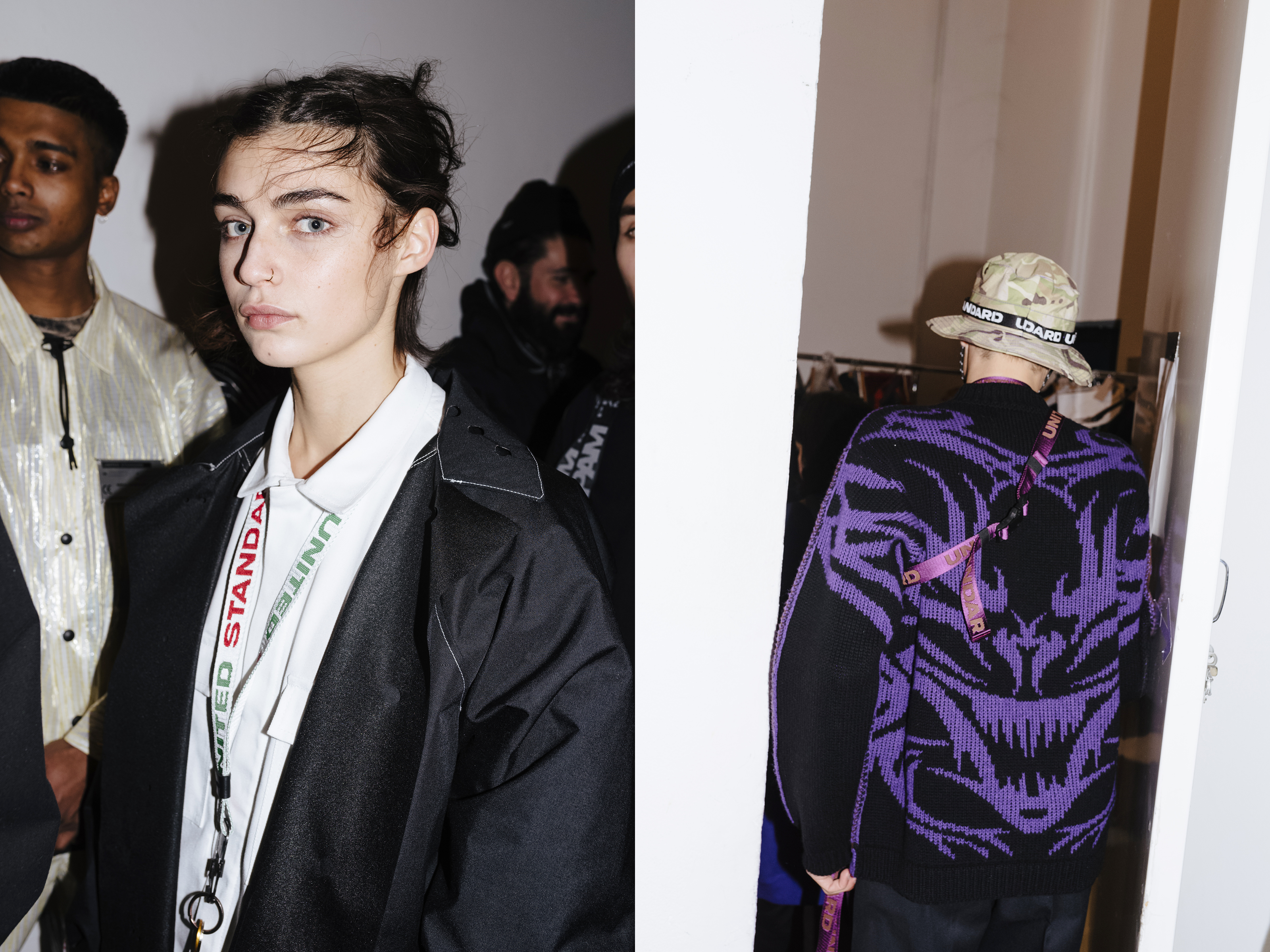 Backstage della sfilata United Standard a/w 19. Fotografia di Piotr Niepsuj.