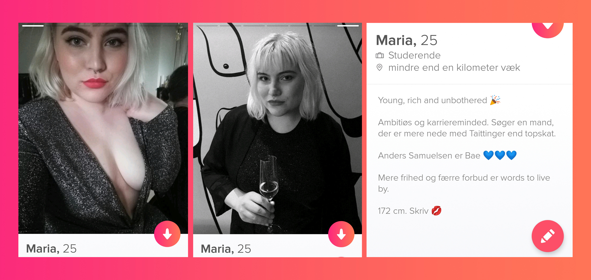 Screenshots fra journalistens Tinderprofil