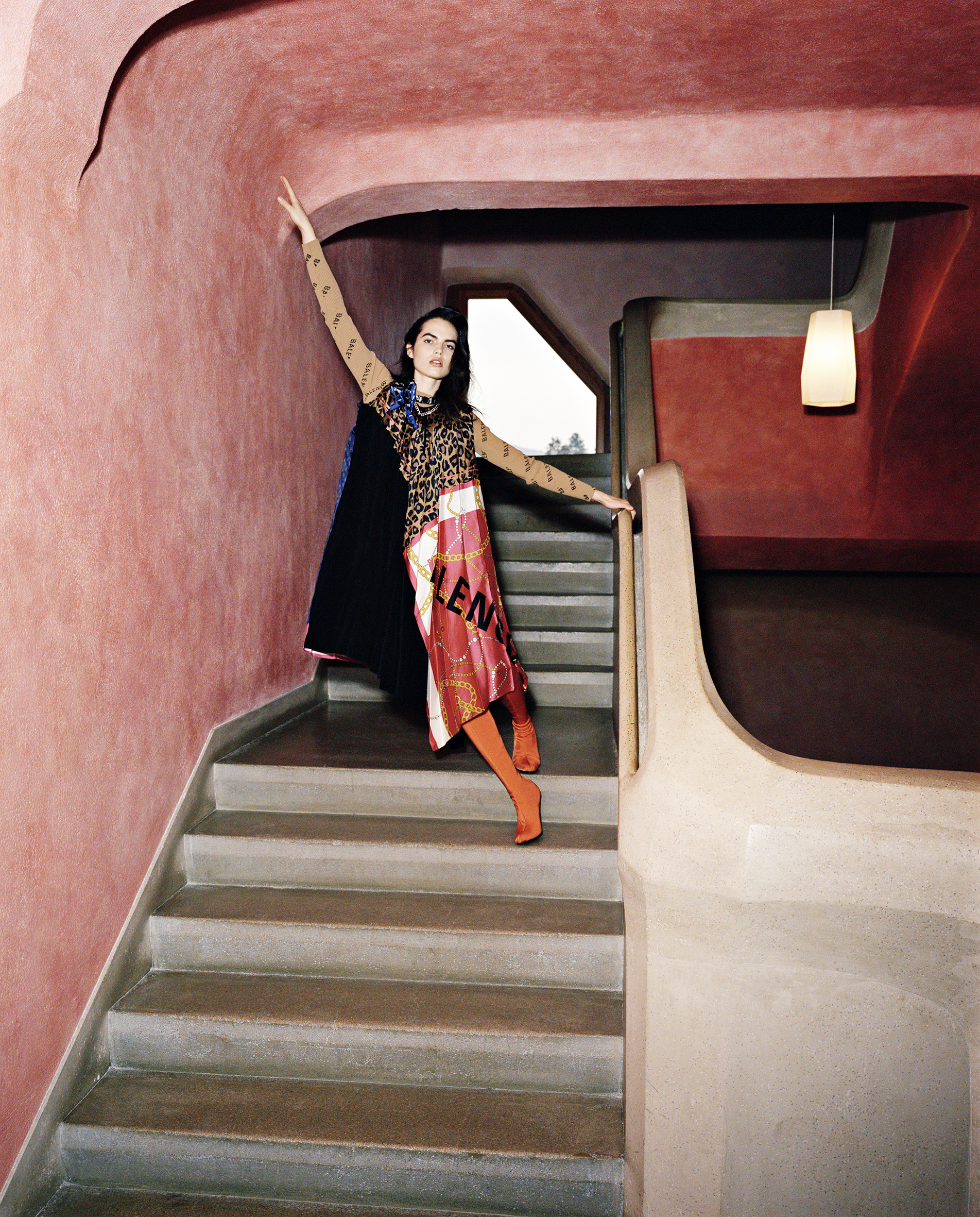 Shirt, dress, necklace, and shoes by BALENCIAGA.