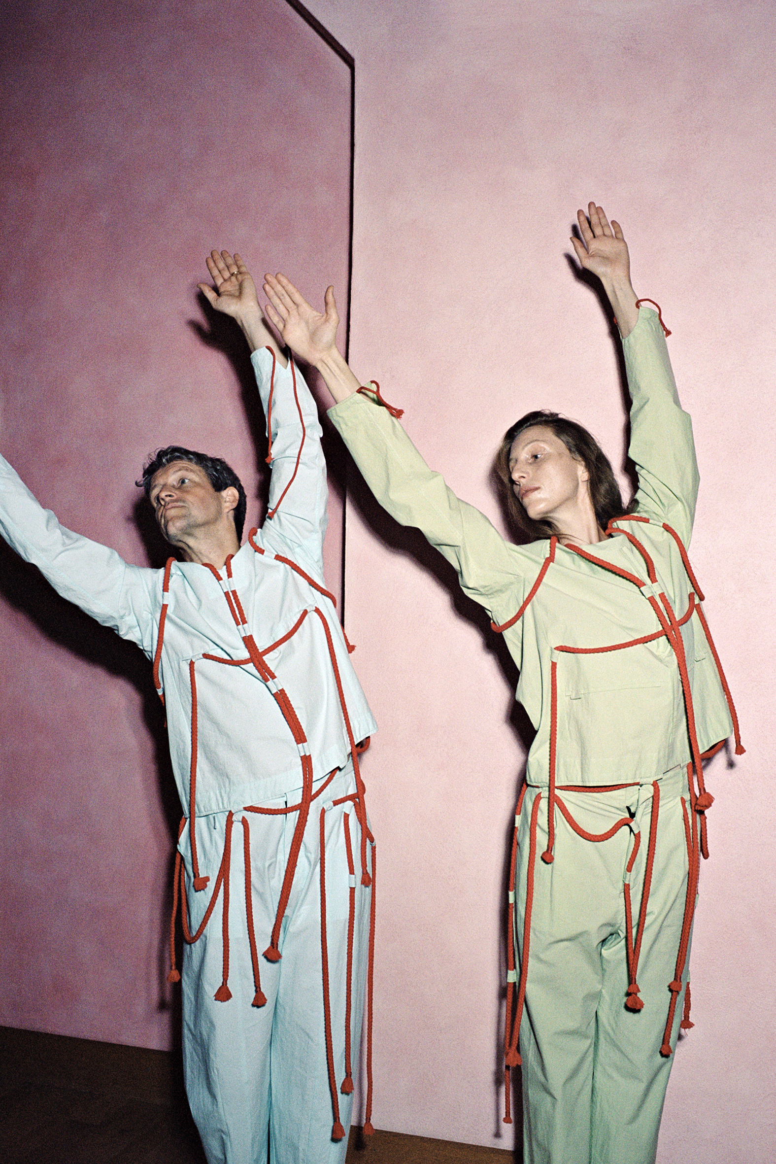 Stefan (left) and Maarte (right) wear tops and trousers by CRAIG GREEN.