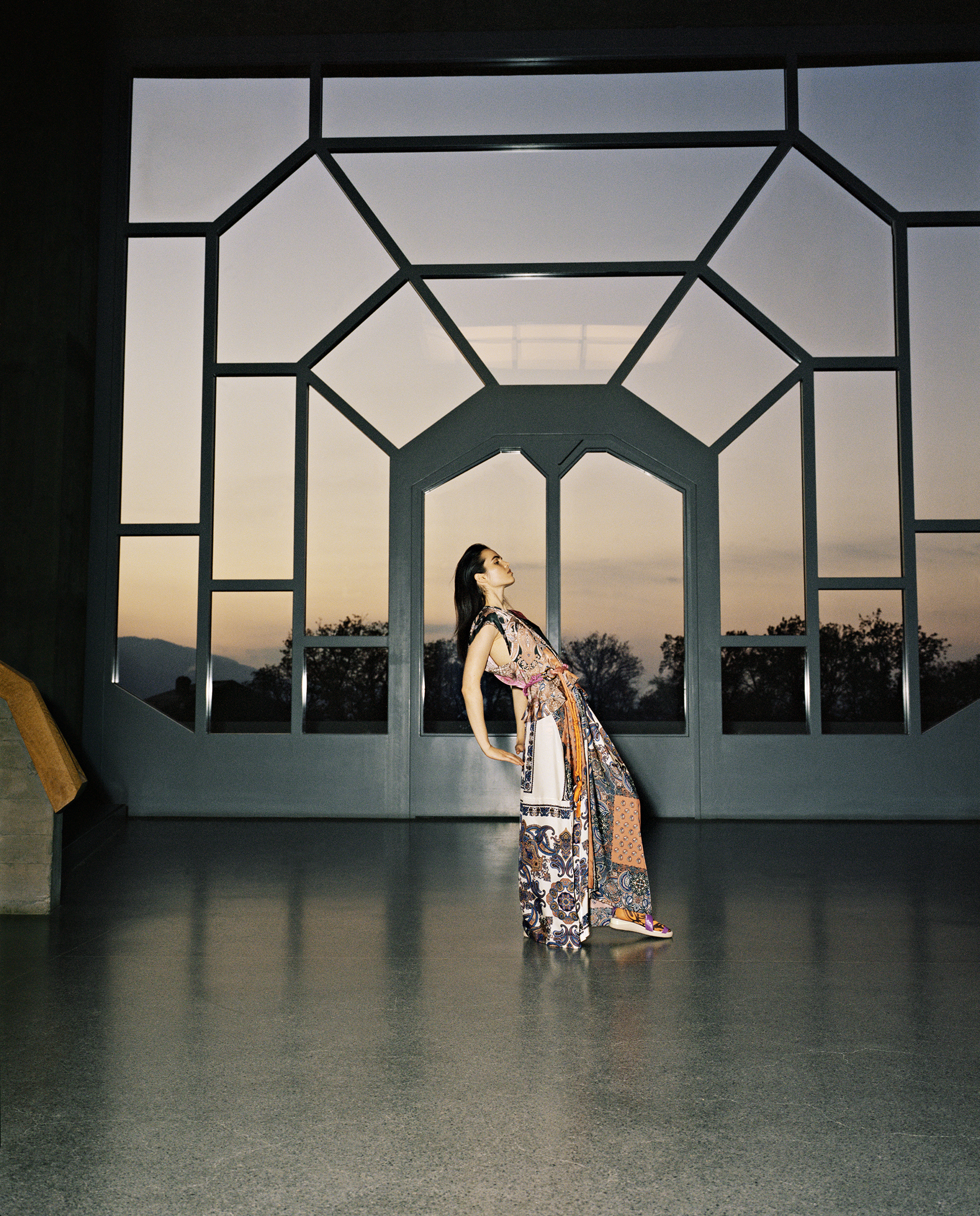 Dress, belt, and shoes by CHLOÉ, tights by PAMELA MANN.