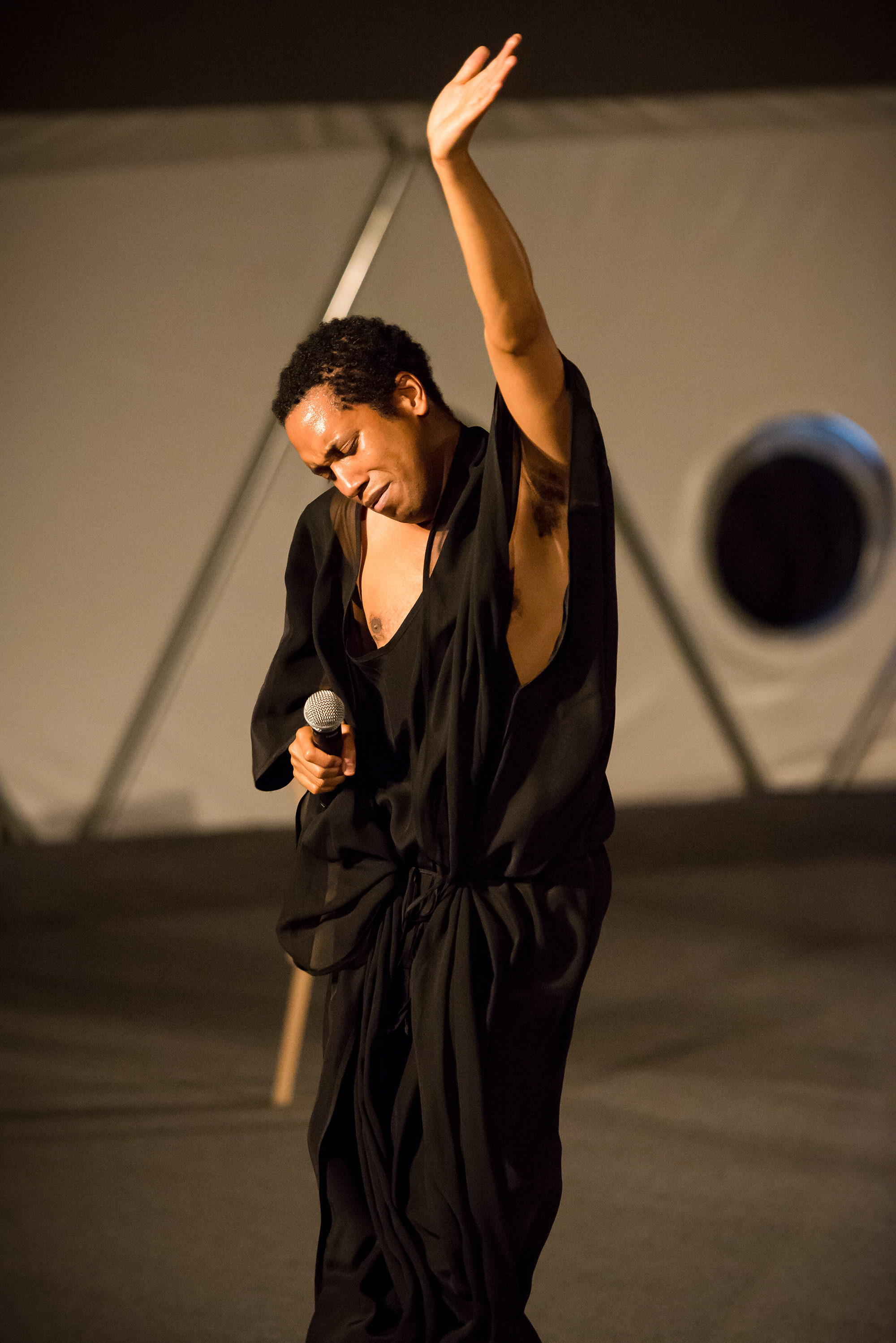 Trajal Harrell in a scene from his Judson Church series, which looked at ritual forms in the Southern Baptist church; photo by Ian Douglas, MoMA PS1, New York.