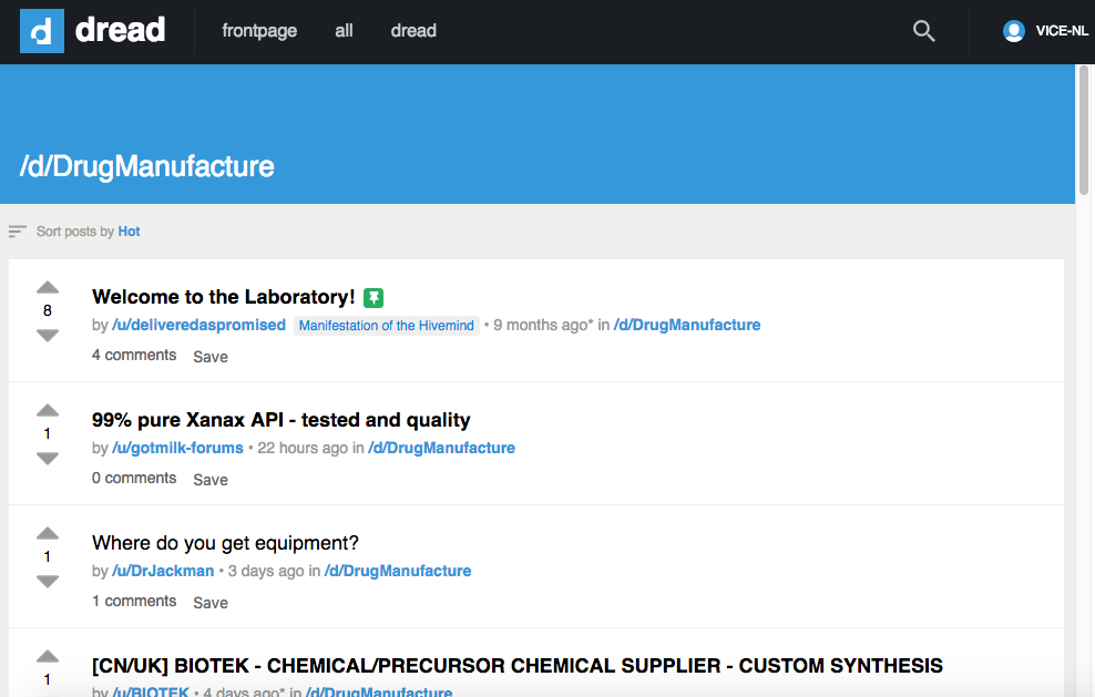 Ein Screenshot des Unterforums d/DrugManufacture