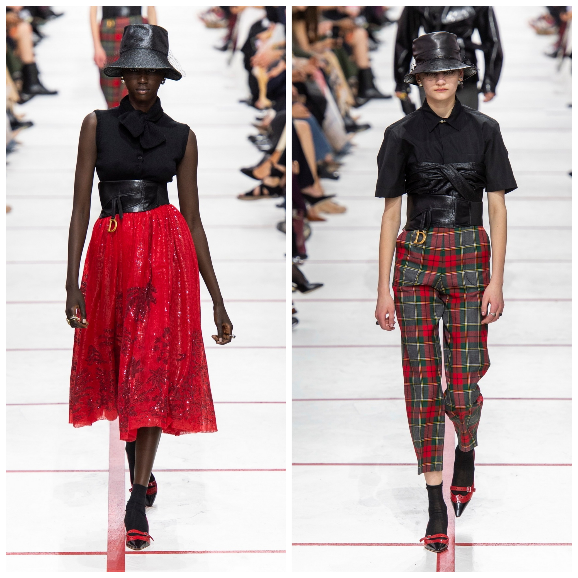 Dior red shop plaid skirt