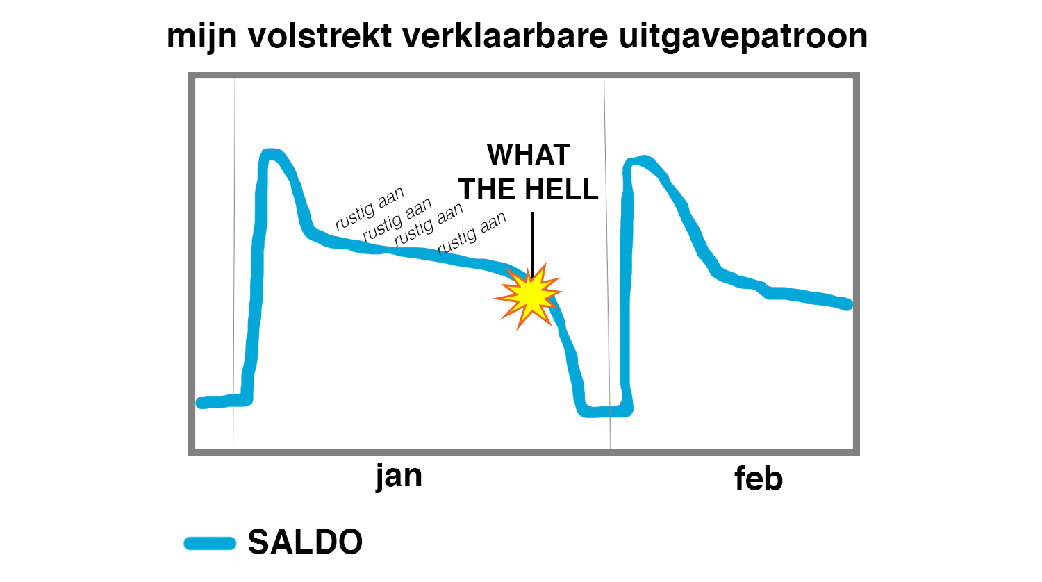 Grafiek mijn volstrekt verklaarbare uitgavepatroon - januari, februari