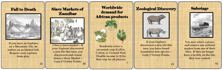 Some of the event cards in 'Scramble for Africa'