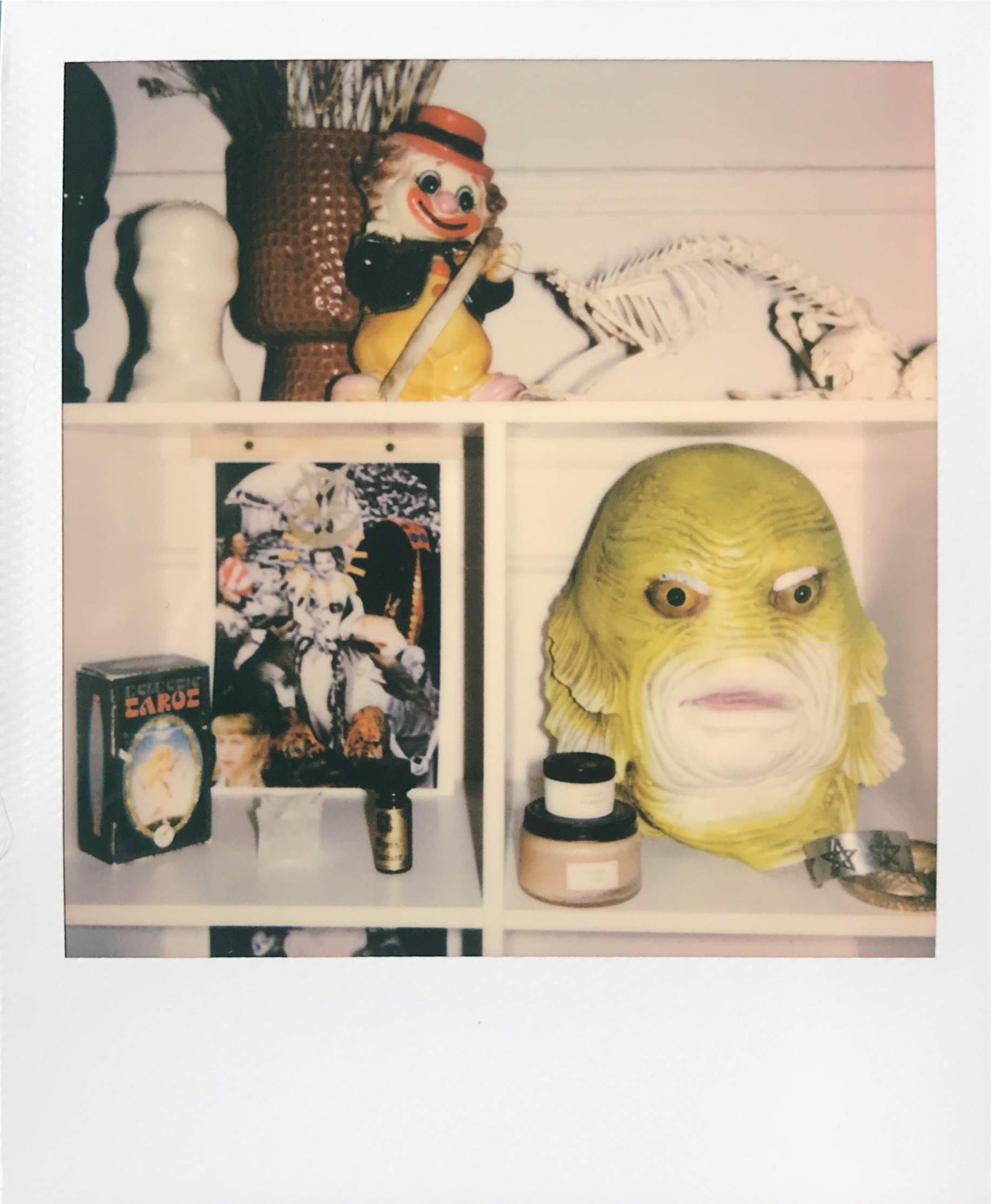 masks, clown, horror ephemera in meredith graves's home