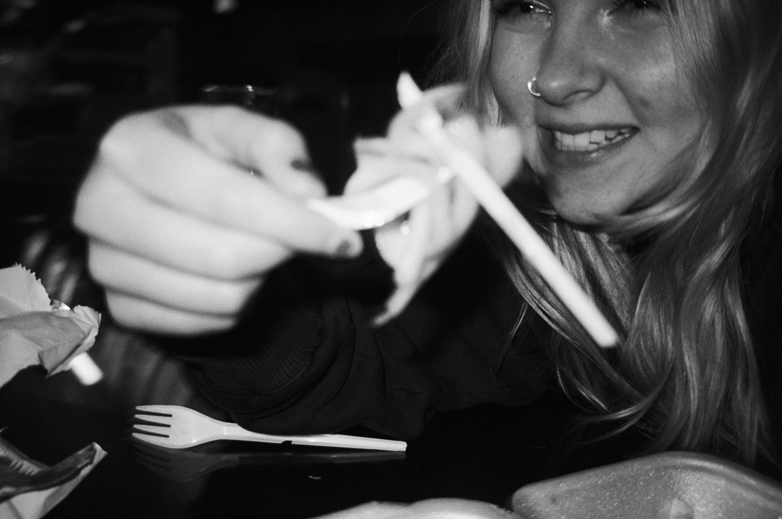 Food on plastic fork