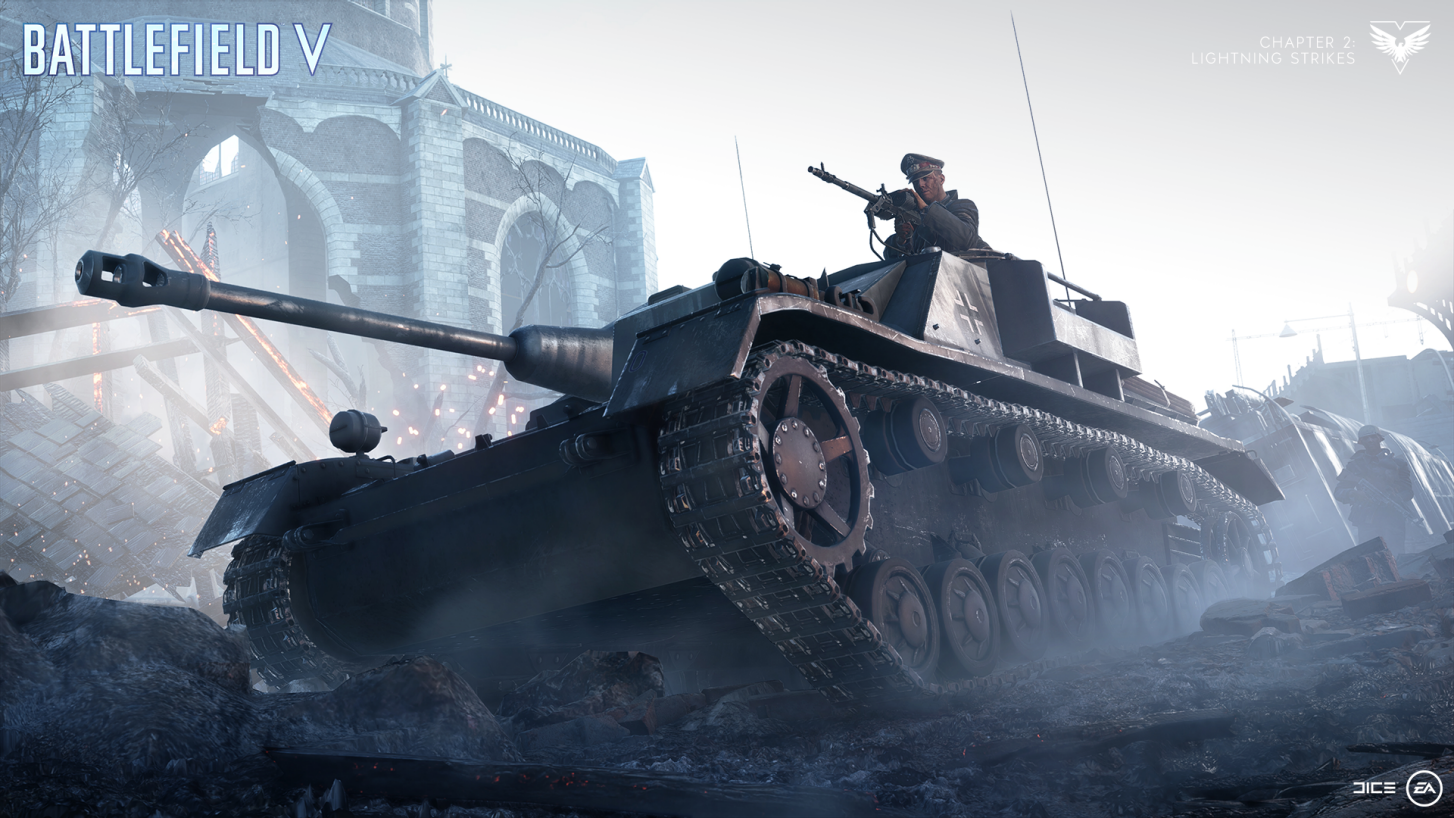 A german tank advances in battlefield