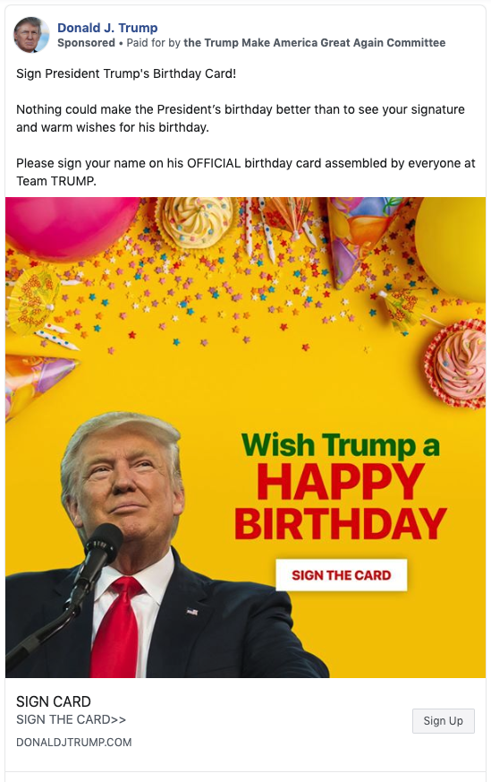 sign trumps birthday card