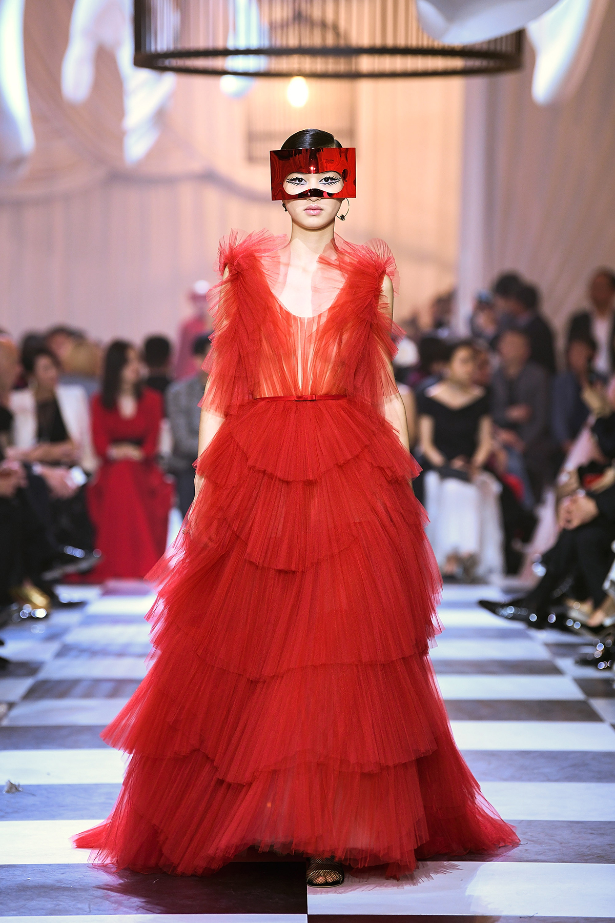 Christian Dior Red Ruffle-Fronted Tulle Gown with Heart Detailing — UFO No  More