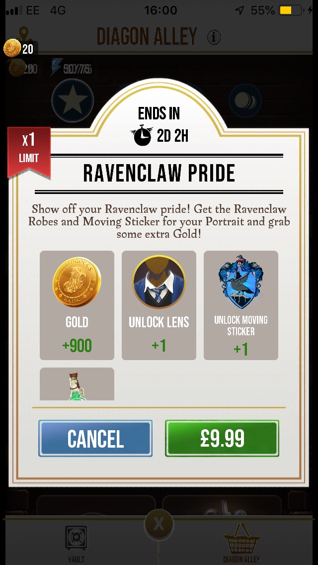 The Diagon Alley shop in the Wizards Unite app offers, for ten quid, a chance to show Ravenclaw Pride with some cosmetic items.