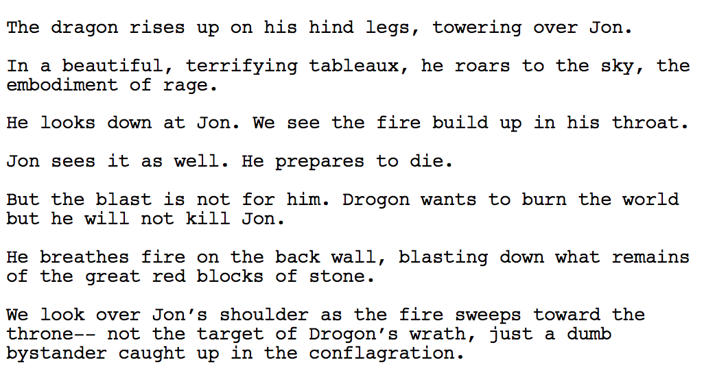 Eine Drehbuchseite aus dem Staffelfinale von Game of Thrones