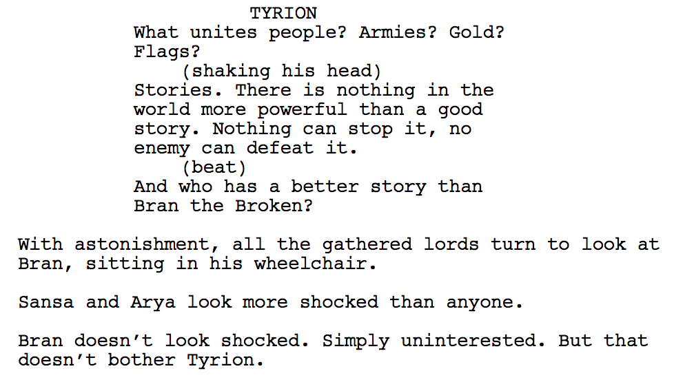 Eine Drehbuchseite aus dem Finale von Game of Thrones