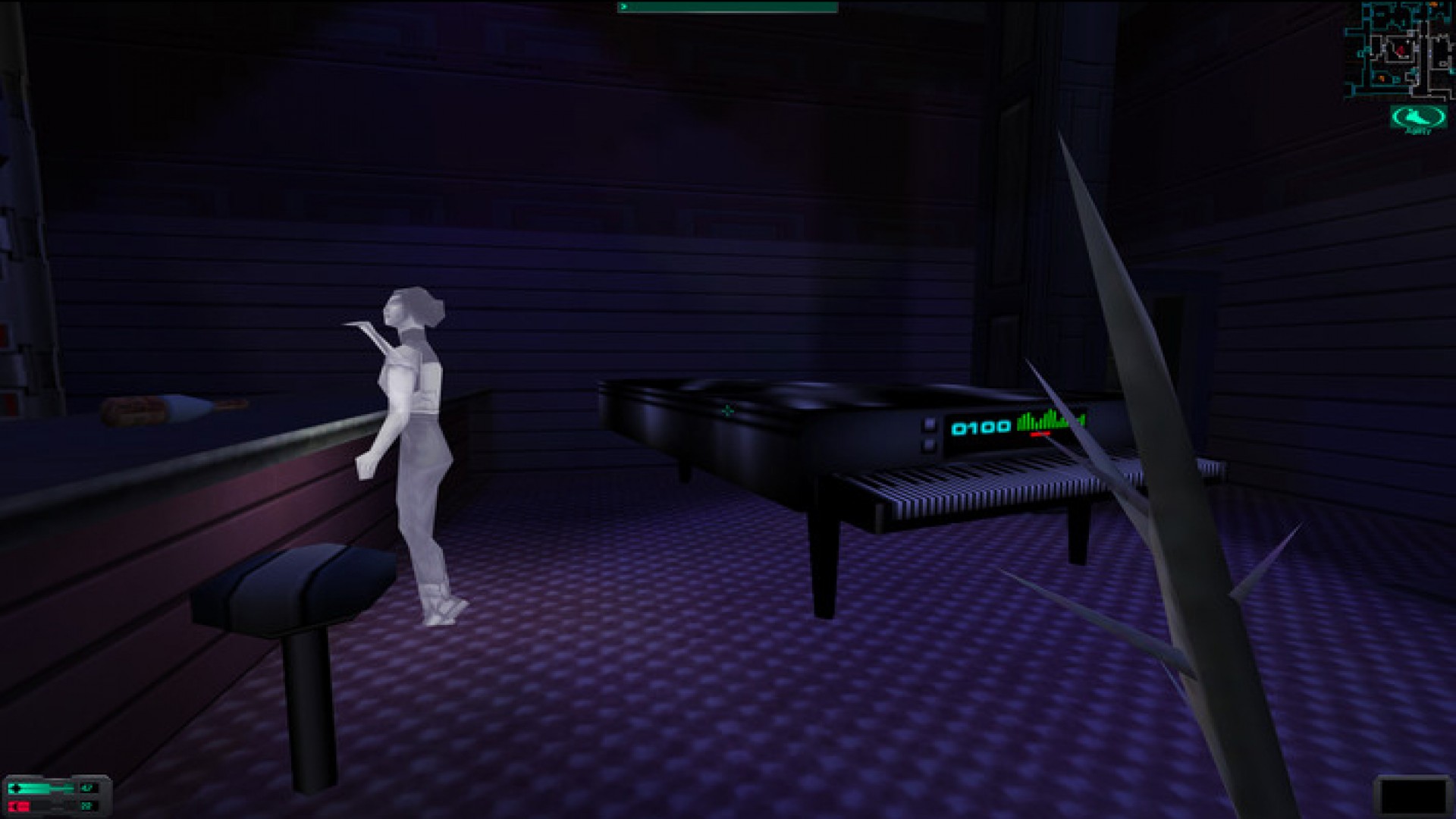 A ghost appears in System Shock 2, reenacting the past.