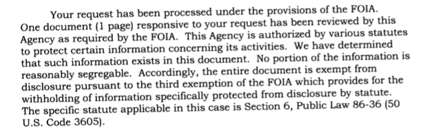 A screenshot of a passage from the NSA's FOIA response to VICE explaining that it cannot share its Slack domains because it is secret information.