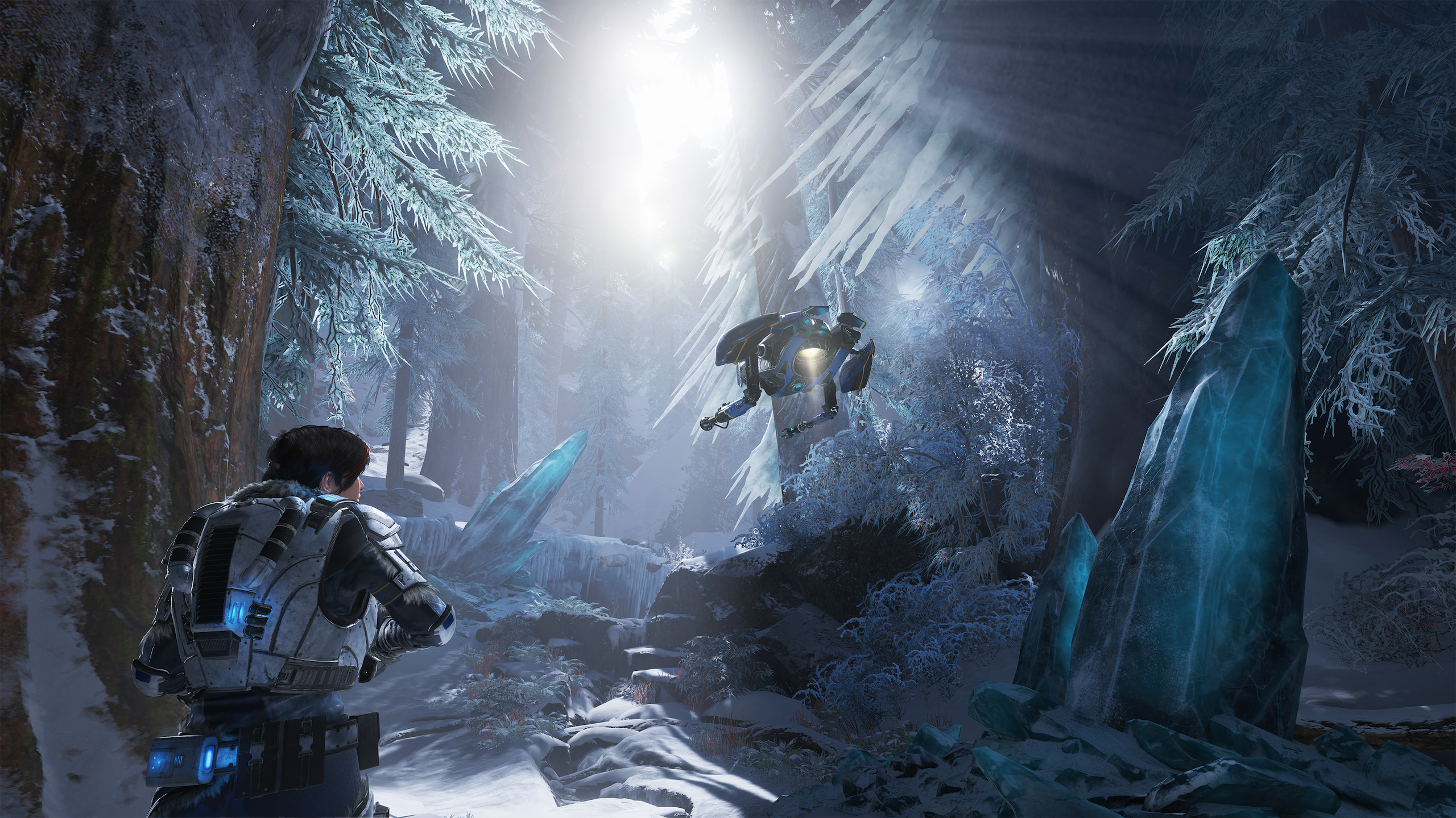 An ice forest in Gears of War 5