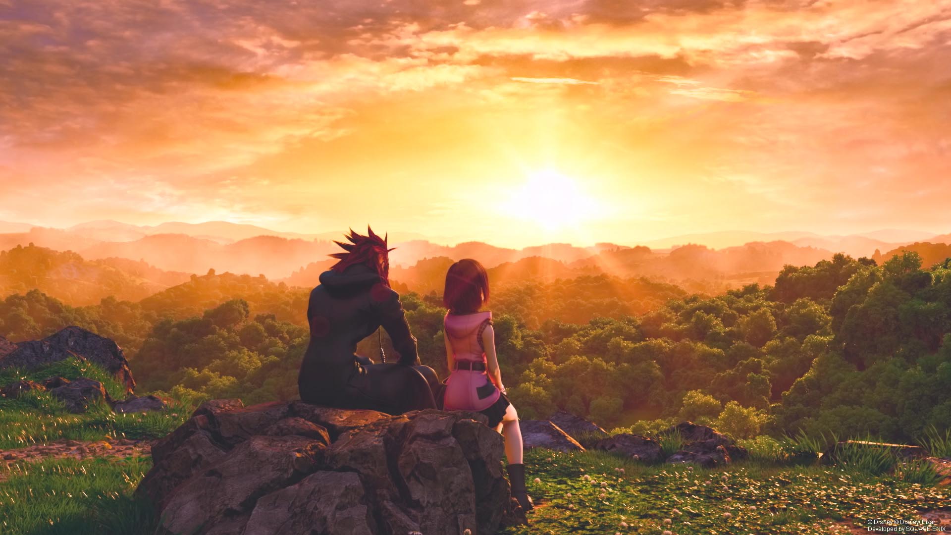 A sunset in Kingdom Hearts, with a soundtrack composed by Yoko Shimomura
