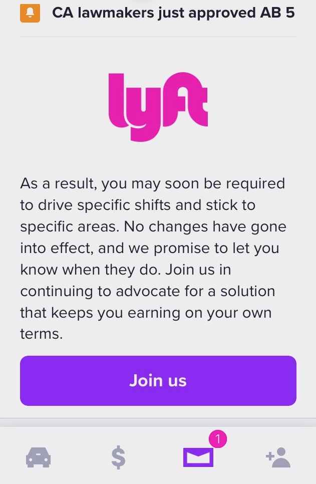 A notification from Lyft