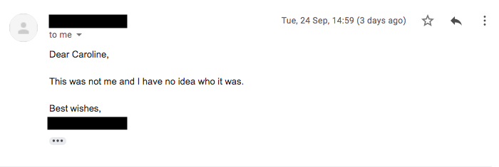 Screenshot of an email from a Columbia professor.