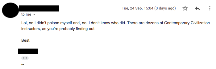 Screenshot of an email from a Columbia professor.