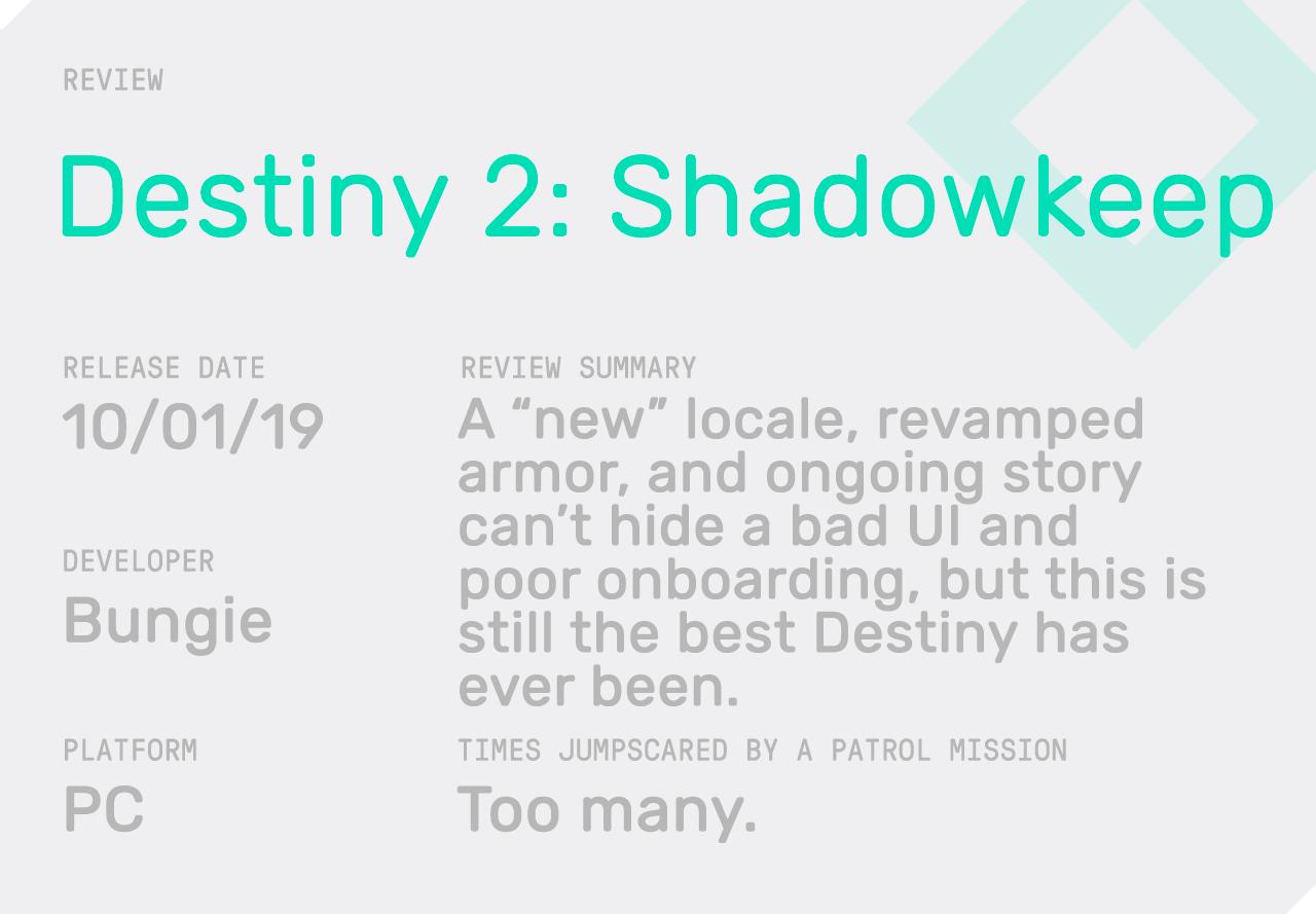 Destiny 2: Shadowkeep Review Summary: A