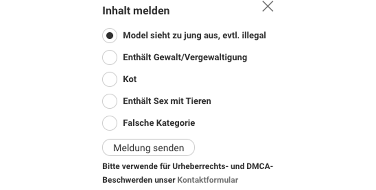 Screenshot der Meldefunktion von xHamster