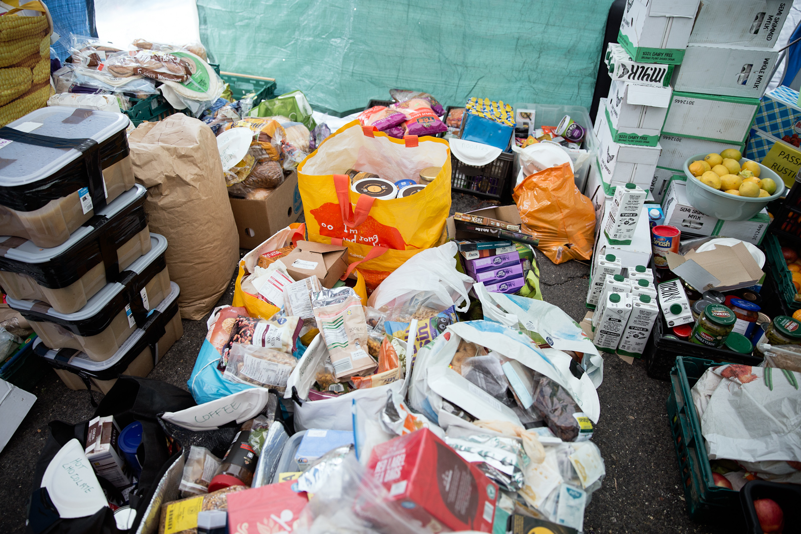 Food supplies at Extinction Rebellion volunteer kitchen in London