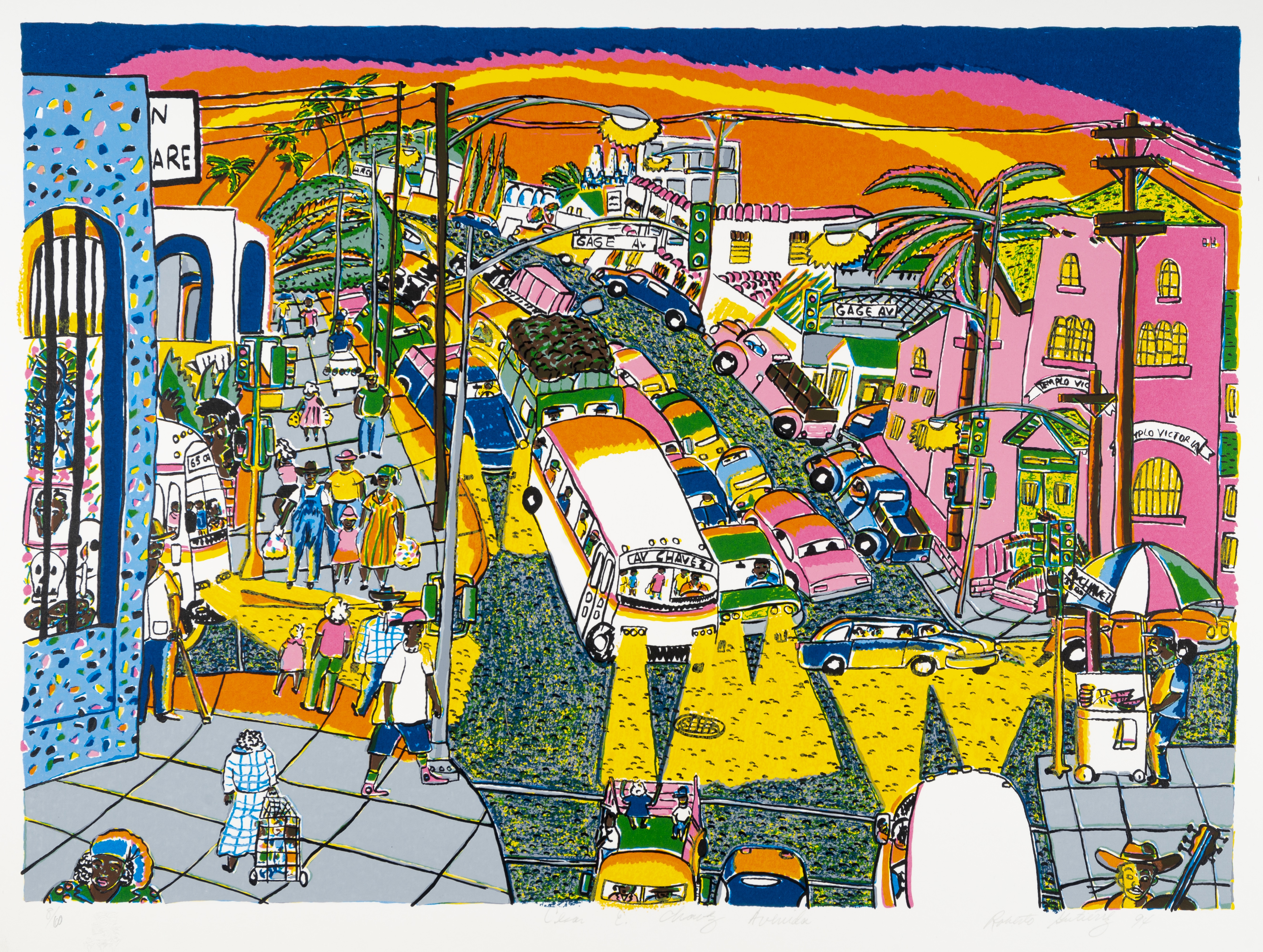 Roberto Gutiérrez, Cesar E. Chavez Avenida, 1994, screenprint, 23 15/16 x 26 1/8 in., Blanton Museum of Art, The University of Texas at Austin, Gift of Gilberto Cárdenas, 2017
