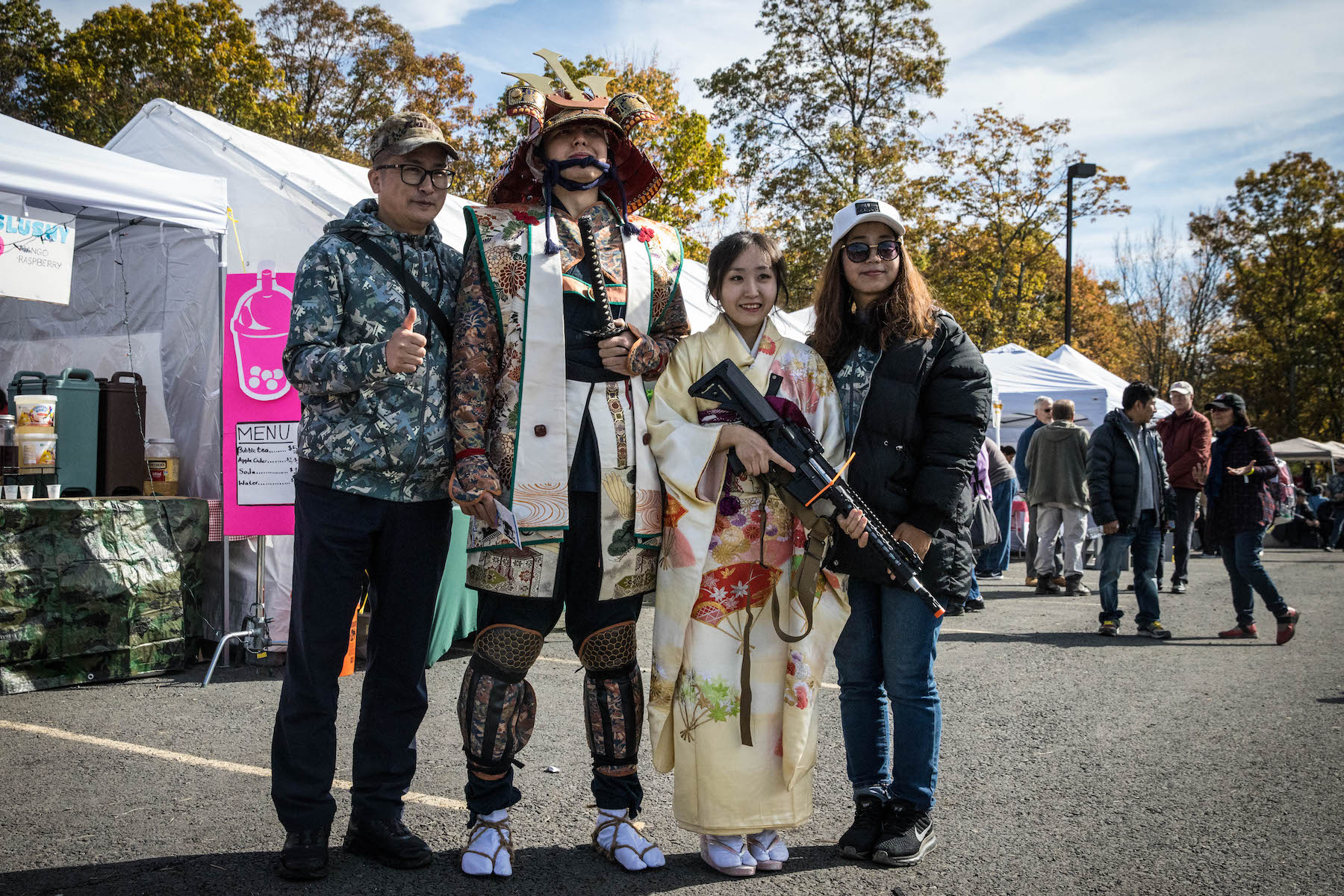 Guests at the festival were invited to dress up in kimonos and Samurai outfits, complete with AR-15's, and pose for photos.