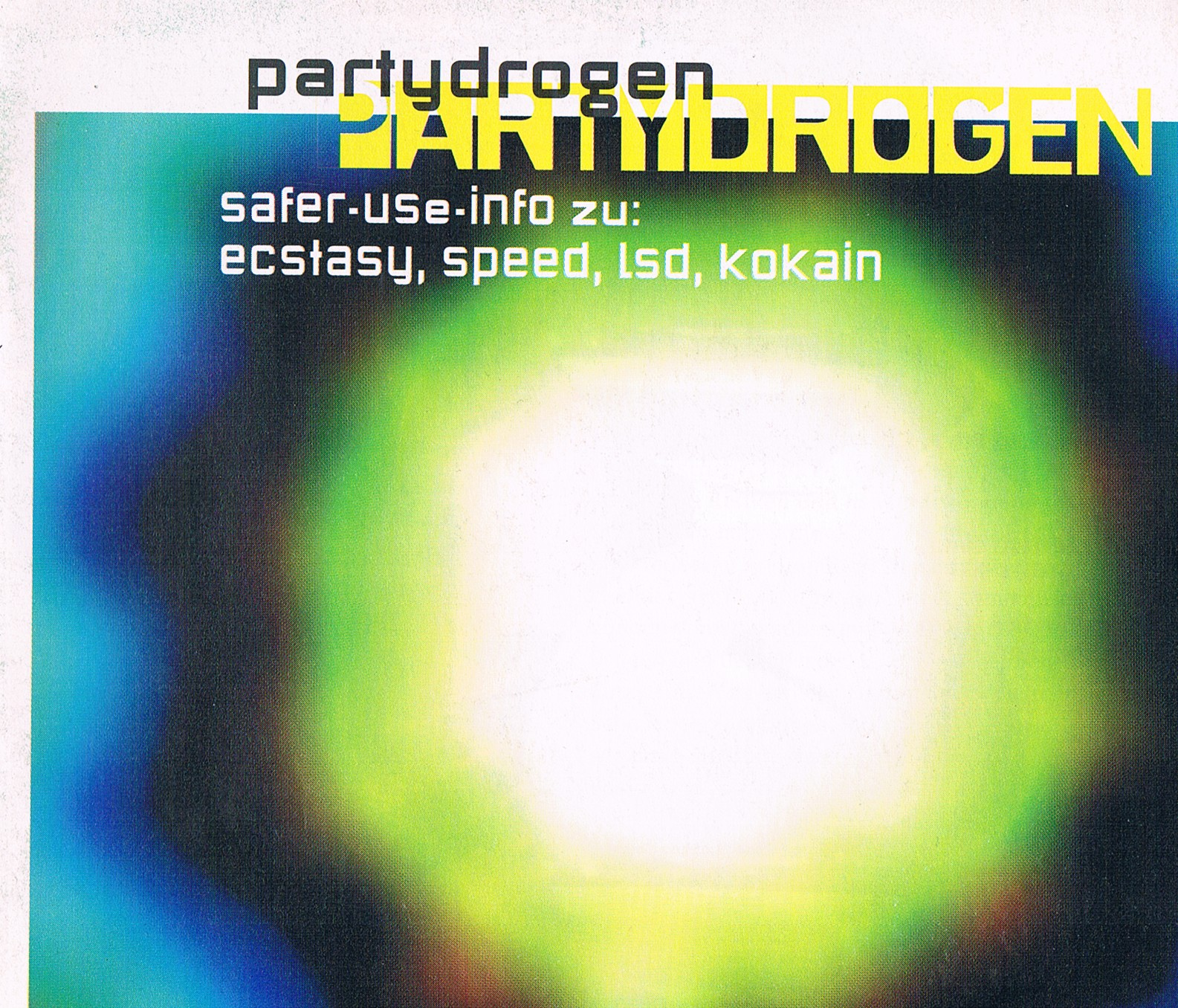 Flyer mit Infos zu Ecstasy, Speed, LSD und Kokain