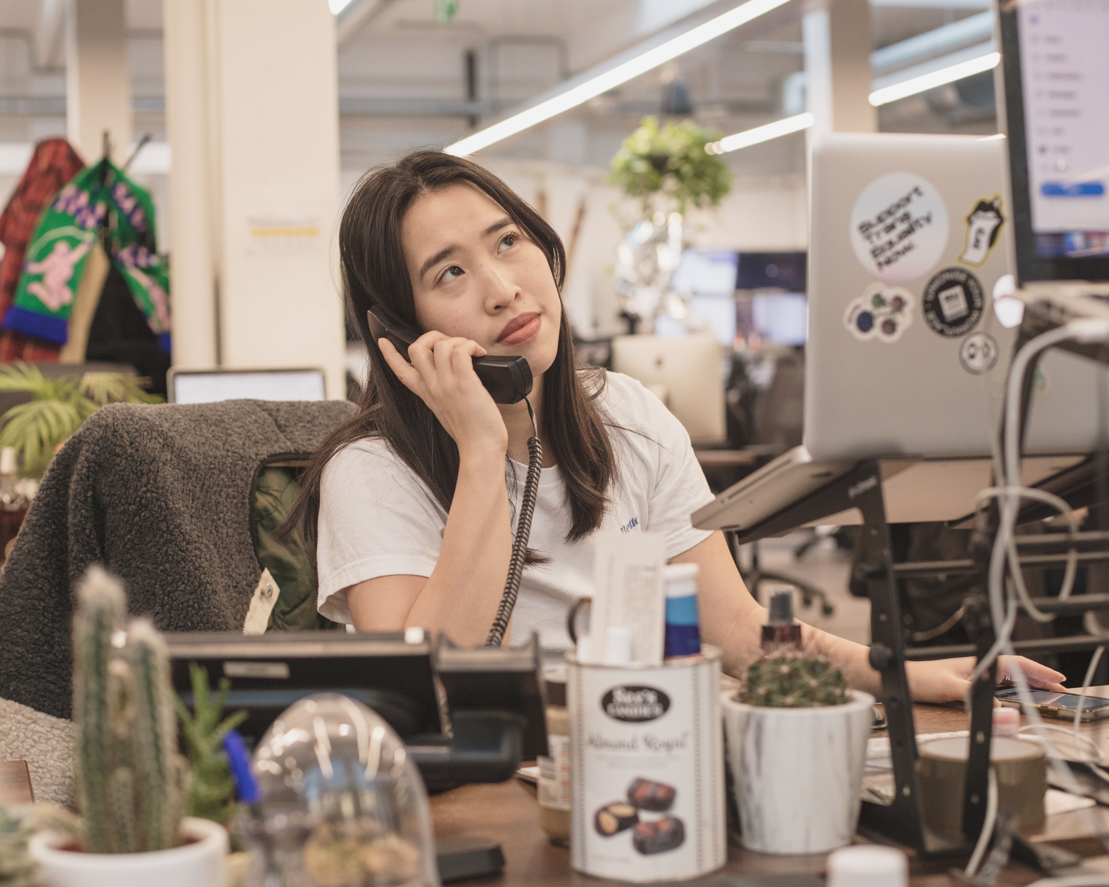 Woman on phone in VICE UK office