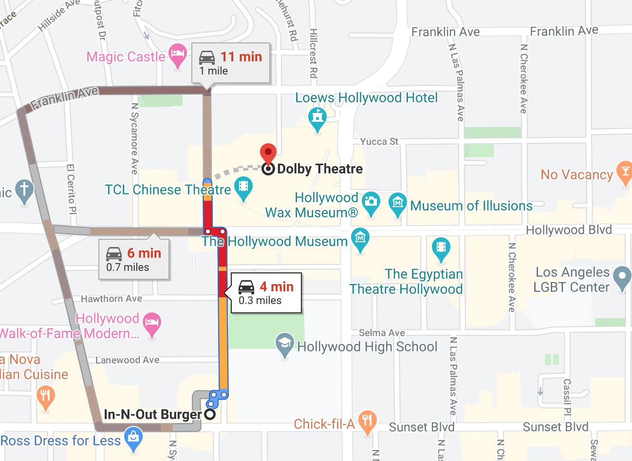 Mapping the route from the Dolby to In-N-Out