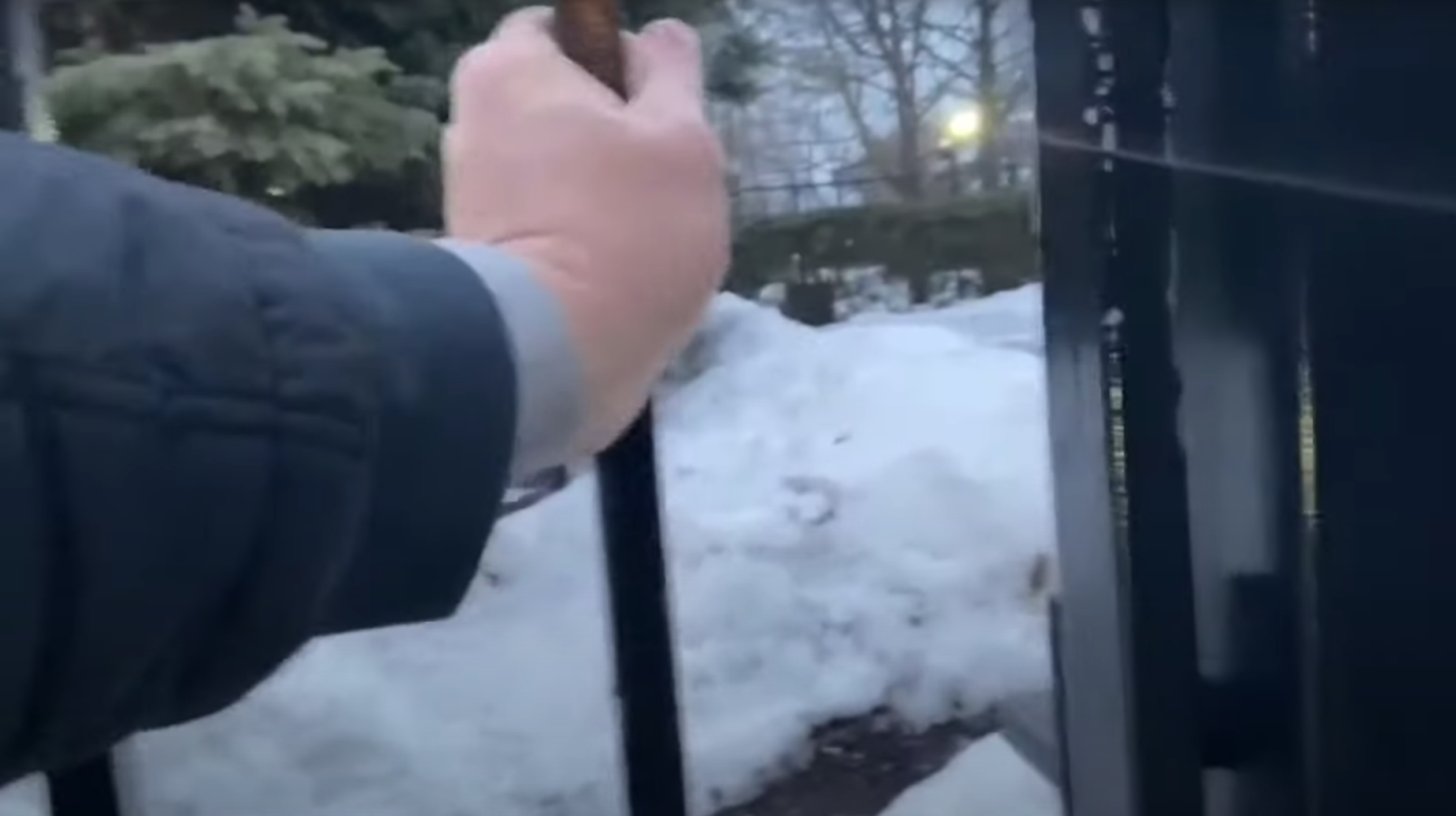 Brummell shaking the gates at 24 Sussex Drive. Photo via YouTube screenshot.