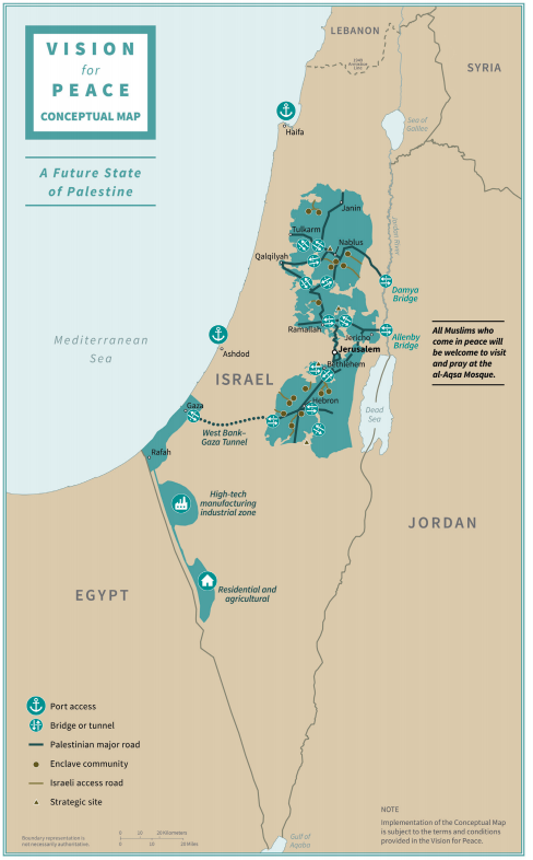 Map of the future State of Palestine according to Trump's Plan.