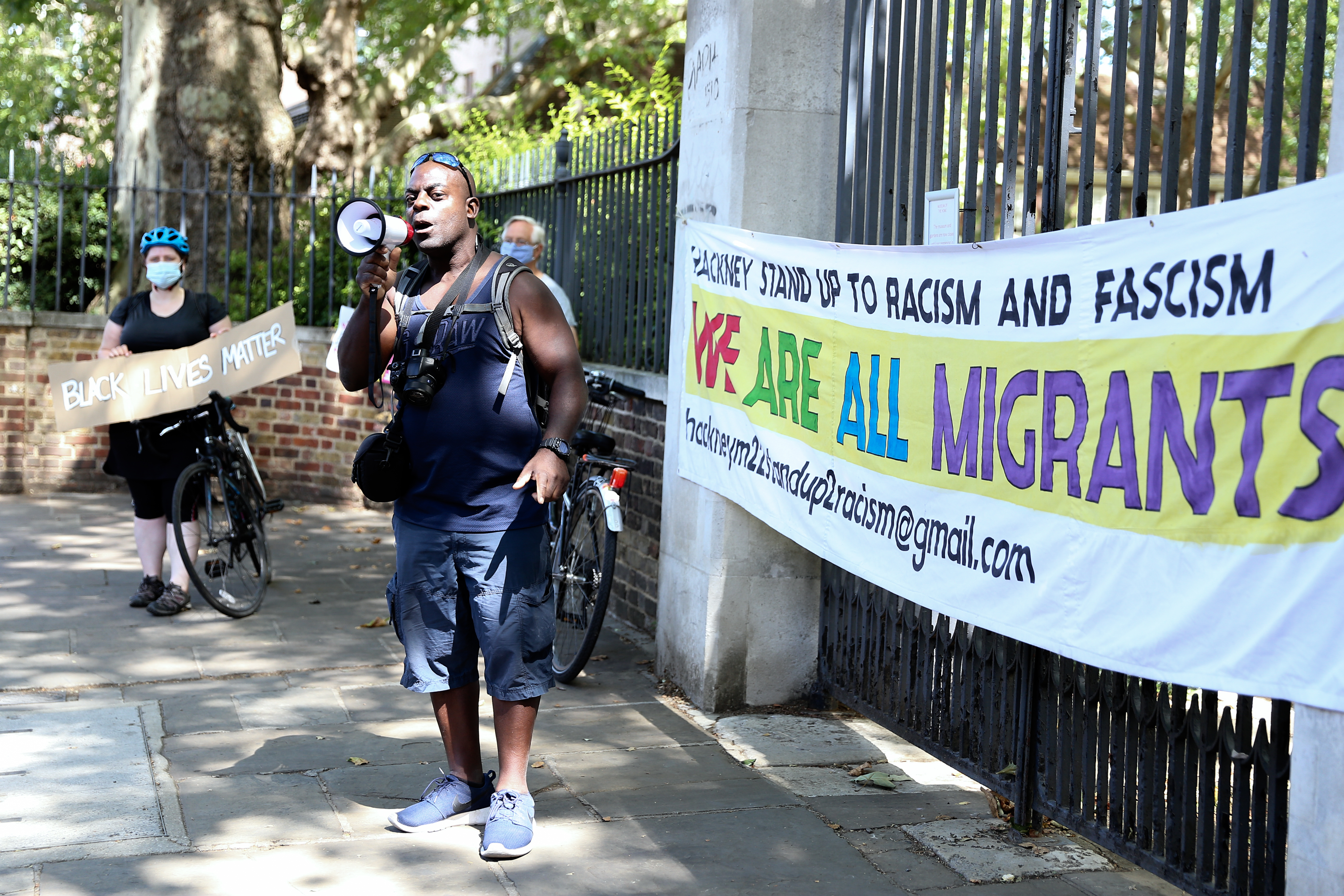 Organiser Dean Ryan at protest against Robert Geffrye statue at Museum of the Home